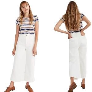 Madewell White Corduroy Cotton Blend High Waist Emmett Wide Leg Crop Pants 25